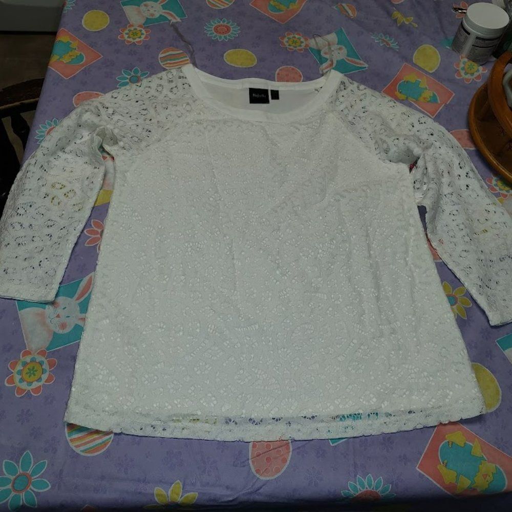 New Rafaella Snow White Lace Overlay Holiday In Havana Top Size Petite XS